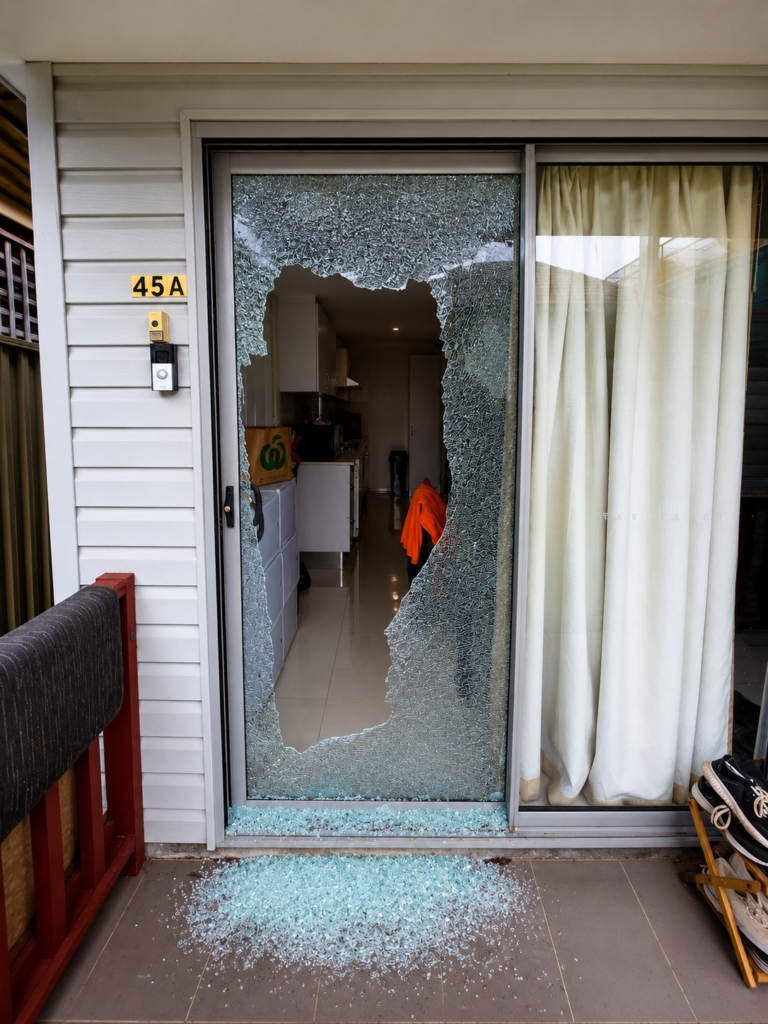Broken sliding glass door requiring emergency replacement in Sydney
