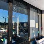 Broken Window Glass Repairs 4 Cracked commercial glass panel requiring urgent replacement at a Sydney business