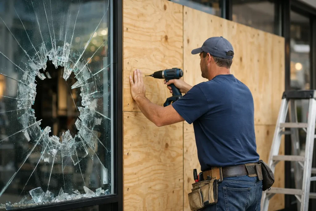 How to Board Up Broken Shopfront Glass